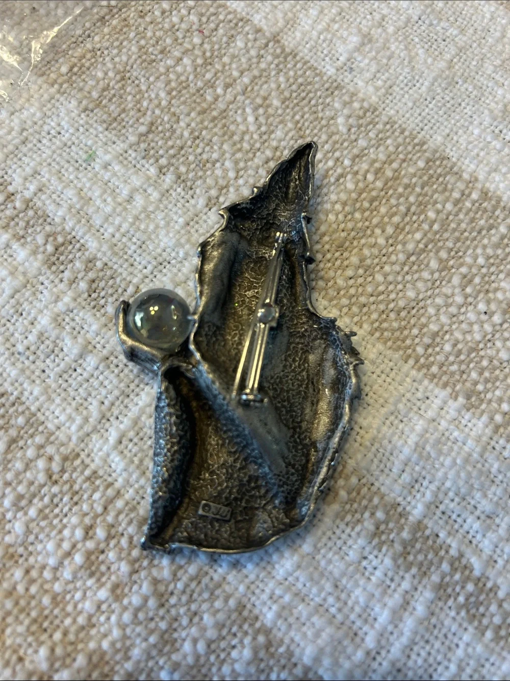 Wizard with crystal ball rhinestones on hat pewter brooch